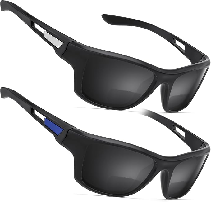Missfive Premium Bifocal Reading Sunglasses Men Lightweight Wrap Around Design Sun Readers, UV Protection, Sports/Outdoor/Driving,2.0x