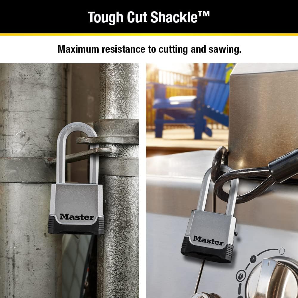 Master Lock Silver Outdoor Combination Lock, Heavy Duty Weather Resistant Padlock with Resettable Code and Cut Resistant Boron Carbide Shackle for Outdoor Use, M176XDLH