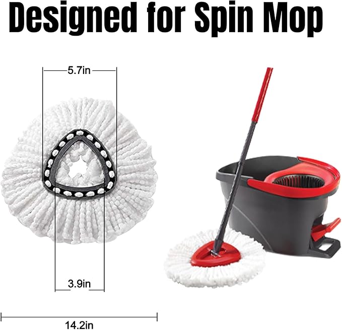 6Pcs Spin Mop Replacement Heads, White Large 360° Easy Wring Spin Mop Head 100% Microfiber Refill, Easy Cleaning Mop Head Replacement, Machine Washable for Easy House Cleaning Floor Mopping