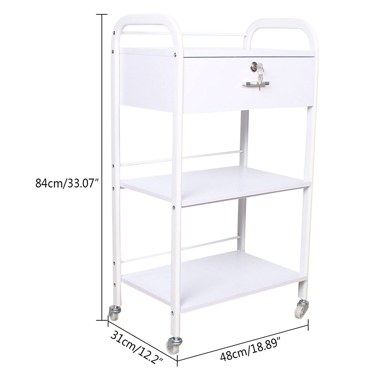 DYRABREST 3-Tier Utility Cart with Drawer, Mobile Serving Cart for Esthetician, Dental, Medical, Kitchen, Salon, 33LBS Load Capacity, White Rolling Trolley