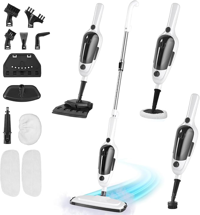 11-in-1 Steam Mop, Powerful Handheld Steam Cleaner for Home with 23FT Cord &15.2 OZ Water Tank, 3 Steam Modes MultiPurpose Steam Mop for Hardwood Floors, Clothes, Tile, Windows, Carpet