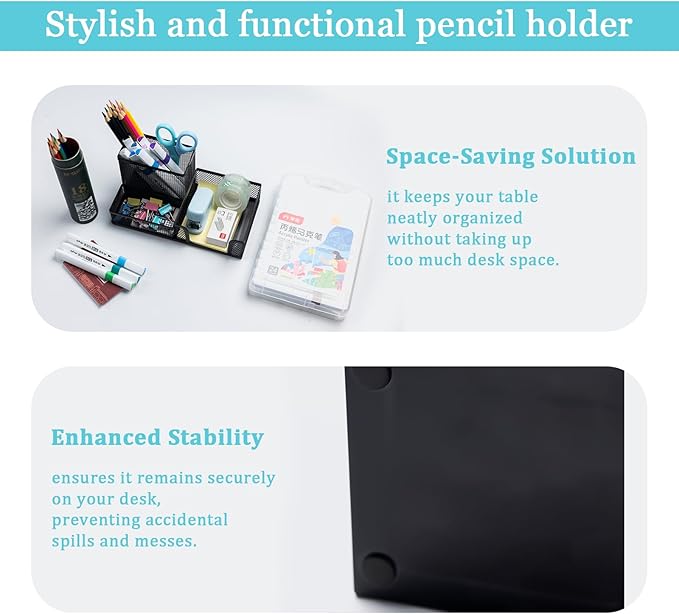 4 Pieces Mesh Pen Holder Desk Organizers and Accessories for Deskop Organizer,3 Compartments Black Pencil Holder for Office Supplies,Gifts for Colleague
