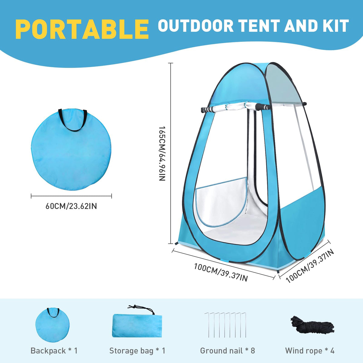 Pop Up Tent, Clear Outdoor Tents Camping Fishing, 39" L x 39" W x 64" H Portable Instant Shelter Rainproof - Windproof for Beach, Sports, Upgraded and Thickened PVC- Easy Set Up