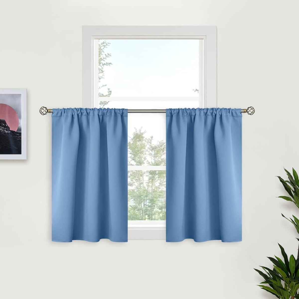 BGment Denim Blue Blackout Curtains 36 Inches Long for Kitchen Cafe Window - Half Window Drapes with Rod Pocket Short Length Privacy Protection Blinds for Rv Bedroom Bathroom, 34 x 36 Inch, 2 Panels