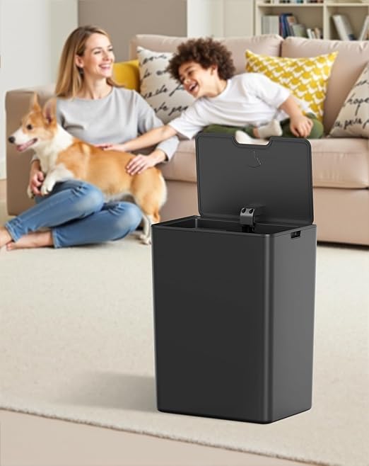 Cesun 4 Gallon Bathroom Trash Can with Lid, Small Automatic Trash Can, Touchless Motion Sensor Garbage Can, Black Plastic Waste Basket for Bathroom, Bedroom, Toilet, Office, Rv