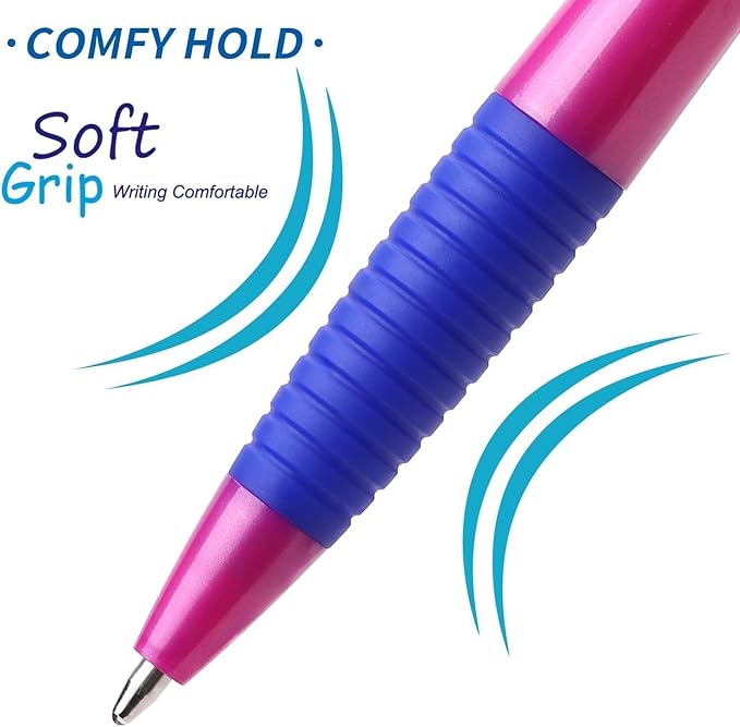 Pens Bulk, 60Pack Blue Gripped Slimster Bulk Ballpoint Smooth Writing No Smear, Blue Ink 1.0mm, Wholesale Click Retractable Server Pens, School Office Supplies
