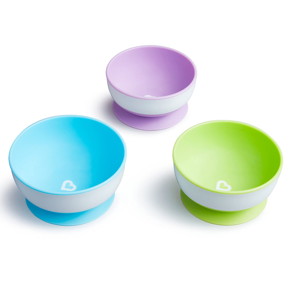 Munchkin Stay Put Suction Bowls for Baby and Toddler, 3 Pack, Blue/Green/Purple