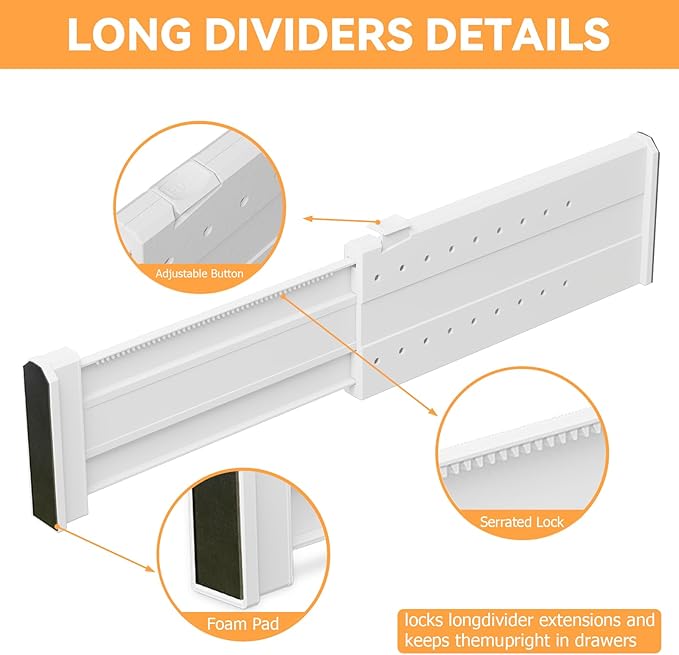 REBECAT 5 Pack Drawer Dividers for Clothes Adjustable Drawer Dividers 4" High Expandable from 11"-17" for Dresser Baby Clothes Bathroom Bedroom Kitchen and Office Storage，White