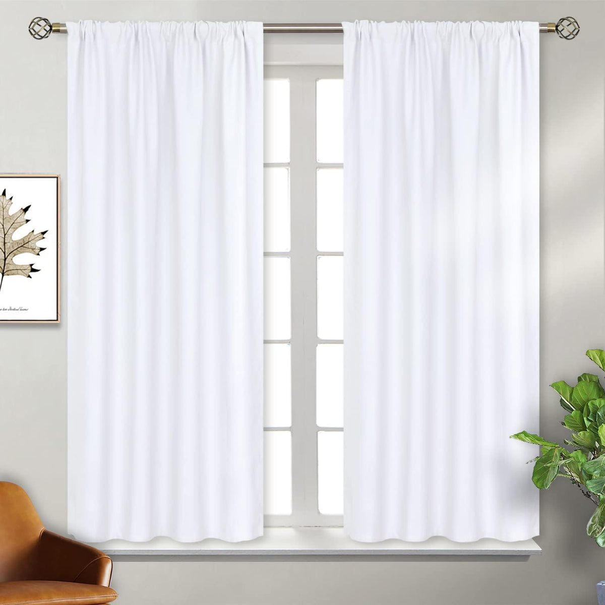 BGment White Curtains 54 Inches Length for Short Window - Rod Pocket Thermal Insulated Window Treatment Curtains for Kitchen Bedroom, 2 Panels, Pure White, 42 x 54 Inch