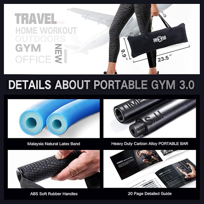 INNSTAR Portable Home Gym Set with Workout Bar, Bench Press Set, Squat Resistance Band, Door Anchor and More-Full Body Workout Equipment to Build Muscle and Shape Body