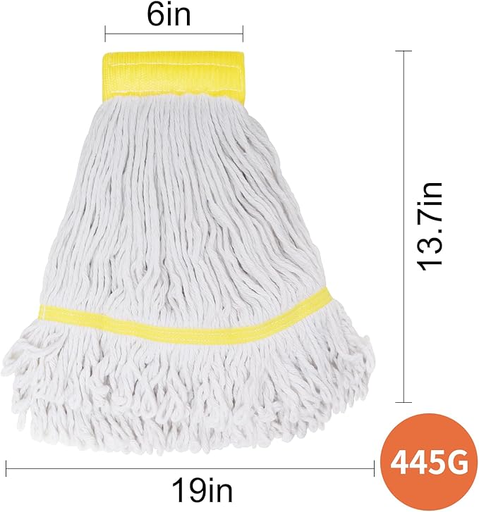 (2 Pack) Heavy Duty Mop Head Commercial Replacement for Floor Cleaning,Wet Industrial Cotton Looped End String Heads Refill,Yellow