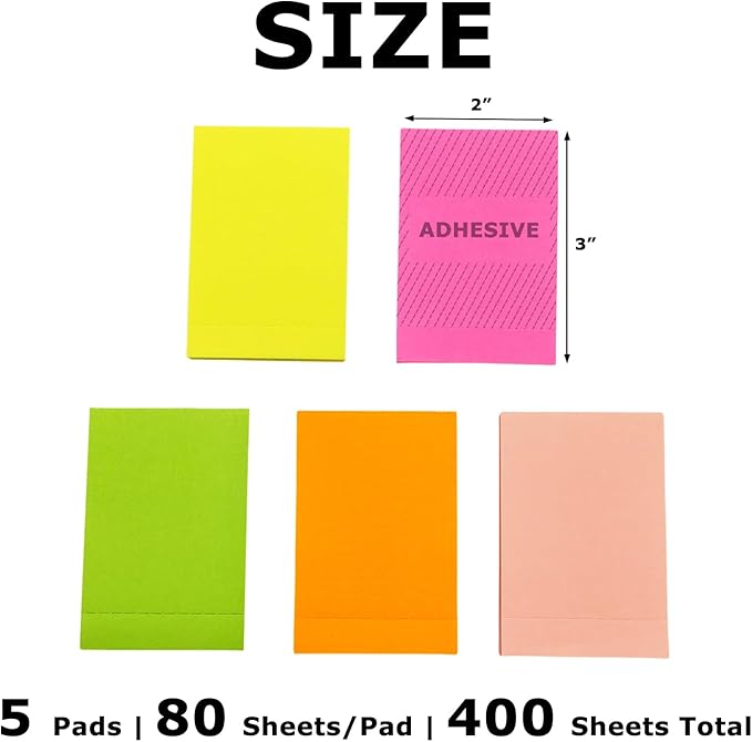 Full Adhesive Sticky Notes 3x2 - Bright Colors (400 Sheets)