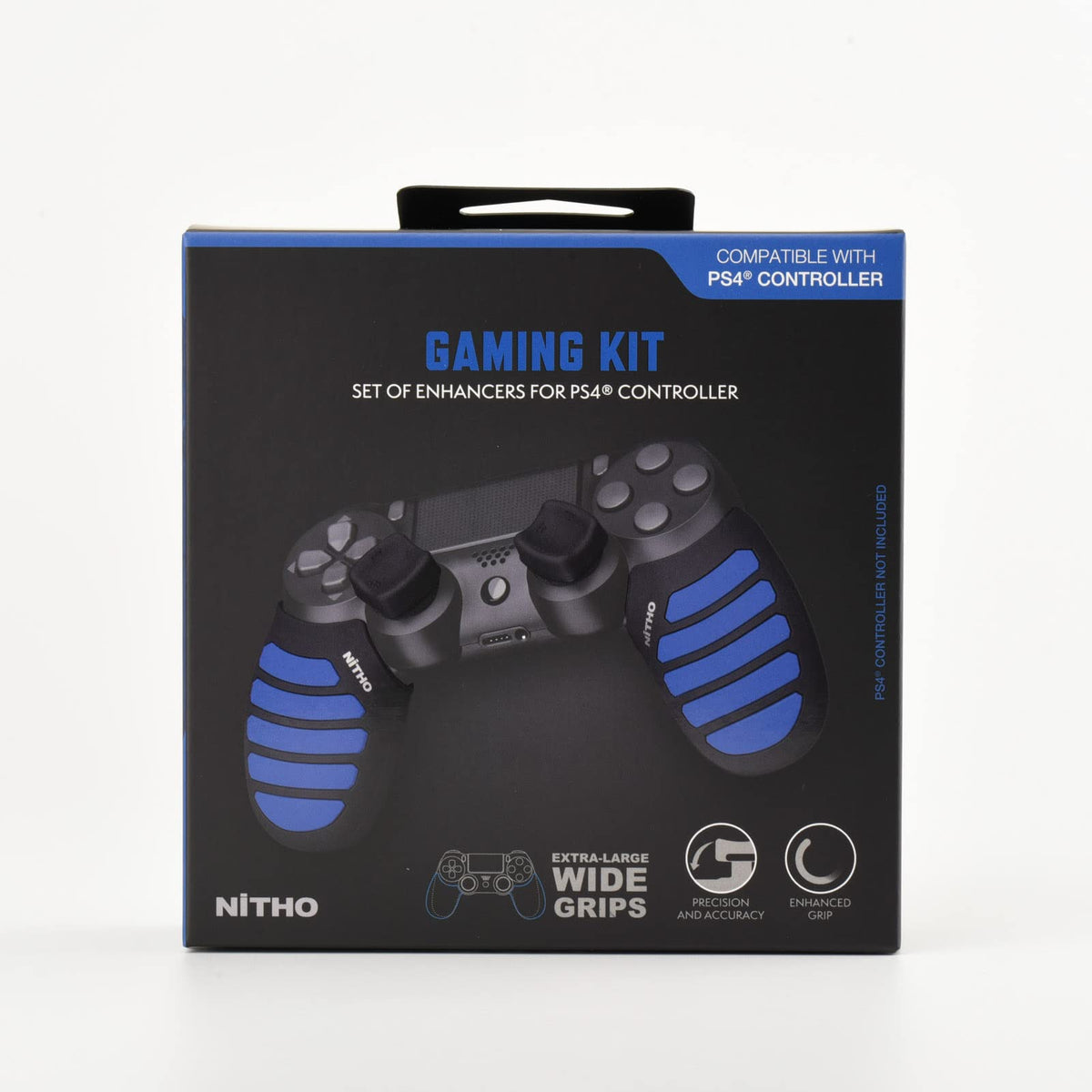 Controller Silicone Case Grip Set for PS4 - Rubber Protector Handle with 2X Joystick Thumb Caps and 2X Analog Precision Rings - Compatible with PS4/Slim/Pro - Blue Stripe