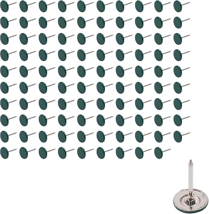 100Pcs Flat Head Upholstery Tacks Home Furniture Decor Tack Upholstery Nails Flat Push Pins Flat Thumb Tacks Green (11mmx17mm)