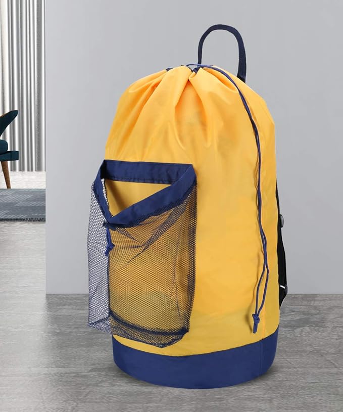 Dalykate Backpack Laundry Bag, Laundry Backpack with Shoulder Straps and Mesh Pocket Durable Nylon Clothes Hamper Bag with Drawstring Closure for College, Travel, Laundromat, Apartment