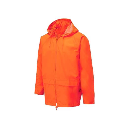 Portwest US440 Men's Waterproof Rain Jacket - Lightweight Durable Hooded Weather Protection Safety Coat Orange, X-Large