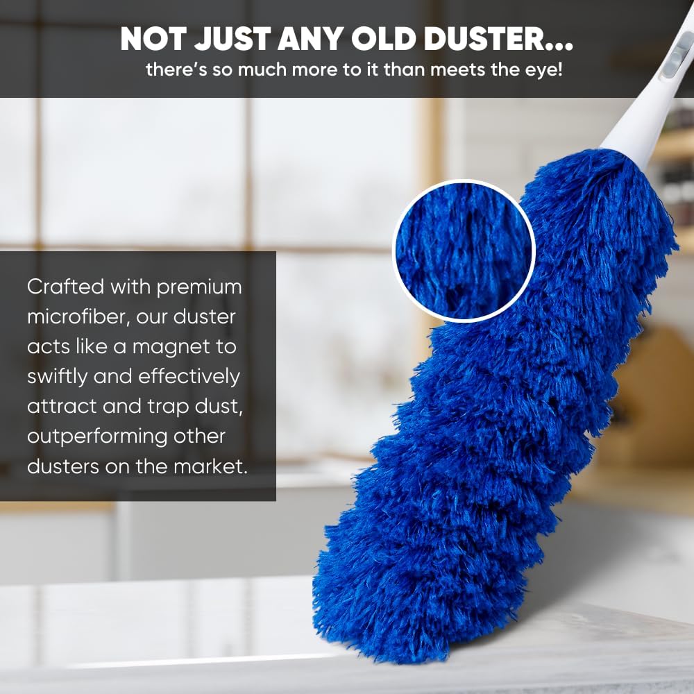 2 Pack of Microfiber Flexible Dusters with Heavy Duty Extension Pole | 5' Reach | Clean Ceiling Fans, Cobwebs, Light Fixtures, Delicate Objects