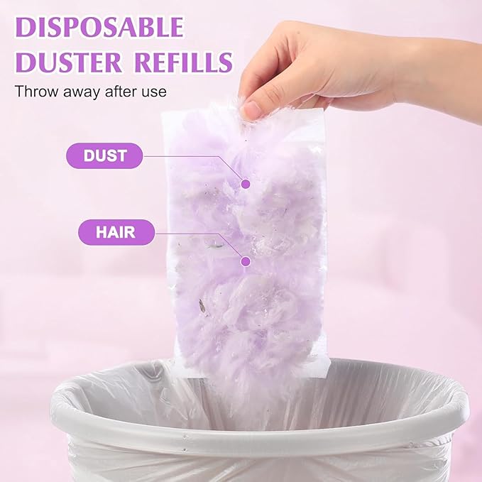 Duster Refills Compatible with Swiffer Duster, Heavy Duty Multi Surface Duster Replacement with 1 Extra Handle for Cleaning Furniture, Blinds, Ceiling Fans and Car (Purple- 20 Pack)