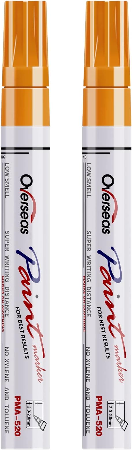 Overseas Permanent Paint Pens Orange Markers - 2 Pack Single color Oil Based Paint Markers, Medium Tip, Quick Drying and Waterproof Marker Pen for Metal, Rock Painting, Wood, Plastic, Canvas, Mugs