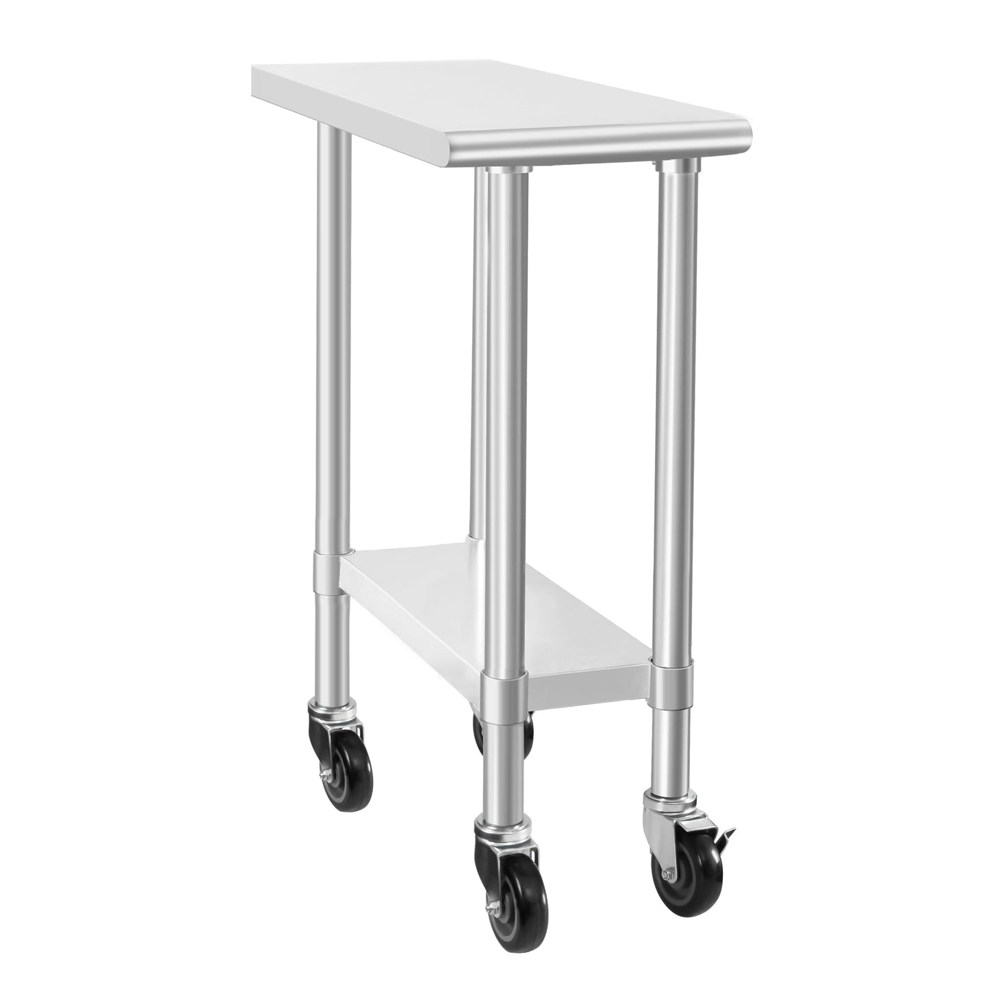 HARDURA Stainless Steel Commercial Table Prep & Work Table with Casters Heavy Duty Metal Table with Wheels NSF 430 30×12 Inches