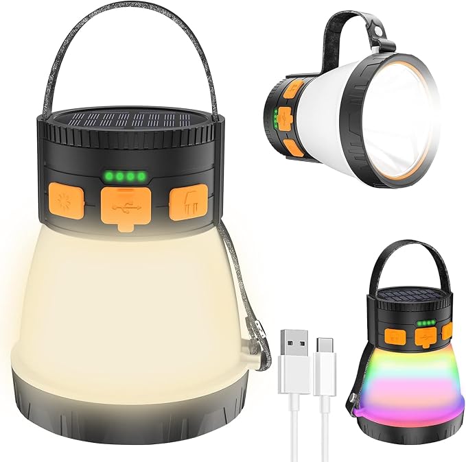 2 Pack LED Camping Lantern, 1500 Lumens Camping Lantern Rechargeable with Solar Panel Charging, Waterproof, 8 Light Modes, 7500mAh Power Bank, Camping Flashlight for Hurricane Emergency, Outdoor
