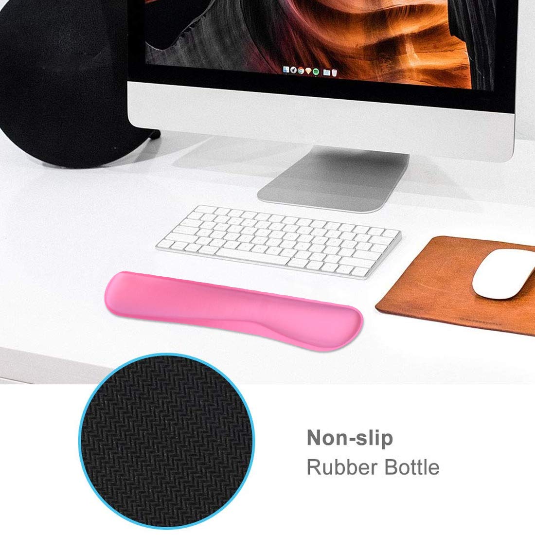 Keyboard Wrist Rest Pad Mouse Pad, Memory Foam, Rest Pads Sets for Comfortable Typing & Wrist Pain Relief, Anti-Slip Rubber Base (Rose Pink)