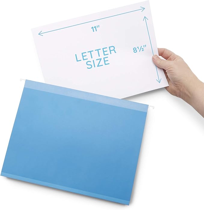 25 Blue Summit Supplies Hanging File Folder Extra Capacity, Expanding Hanging File Folders Letter Size, Extra Wide Hanging File Folders with 2” Expansion, Reinforced 12pt Paper, Assorted Colors
