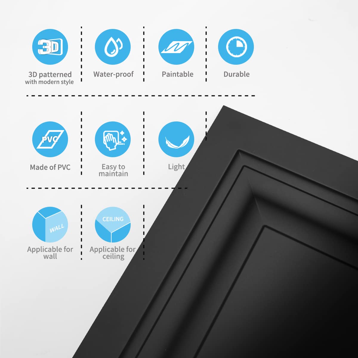 Art3d 12-Pack Square Black Drop Ceiling Tile 2ft x 2ft, PVC Ceiling Panel 24 x 24in.