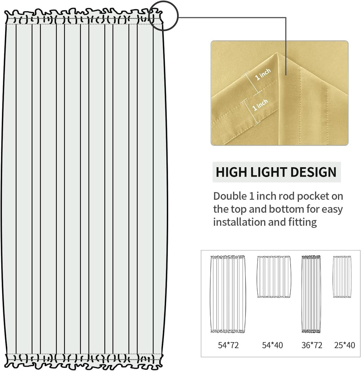 DWCN French Door Curtains – Rod Pocket Thermal Blackout Curtain for Doors with Glass Window, Kitchen and Patio Doors for Privacy, 36 X 72 Inches Long, 1 Curtain Panel with Tieback,Light Yellow