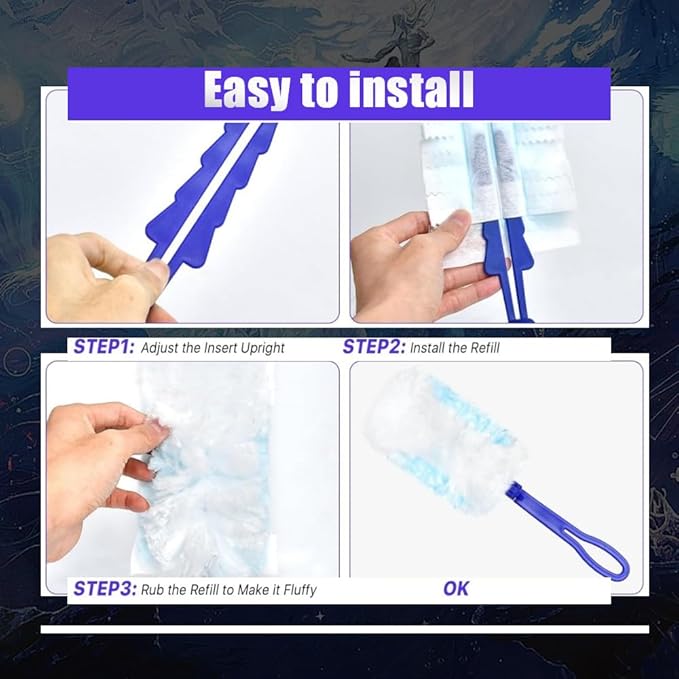 Duster Refills Compatible with Swiffer Duster, Heavy Duty Multi Surface Duster Replacement with 1 Extra Handle for Cleaning Furniture, Blinds, Ceiling Fans and Car (Blue-21 Pack)