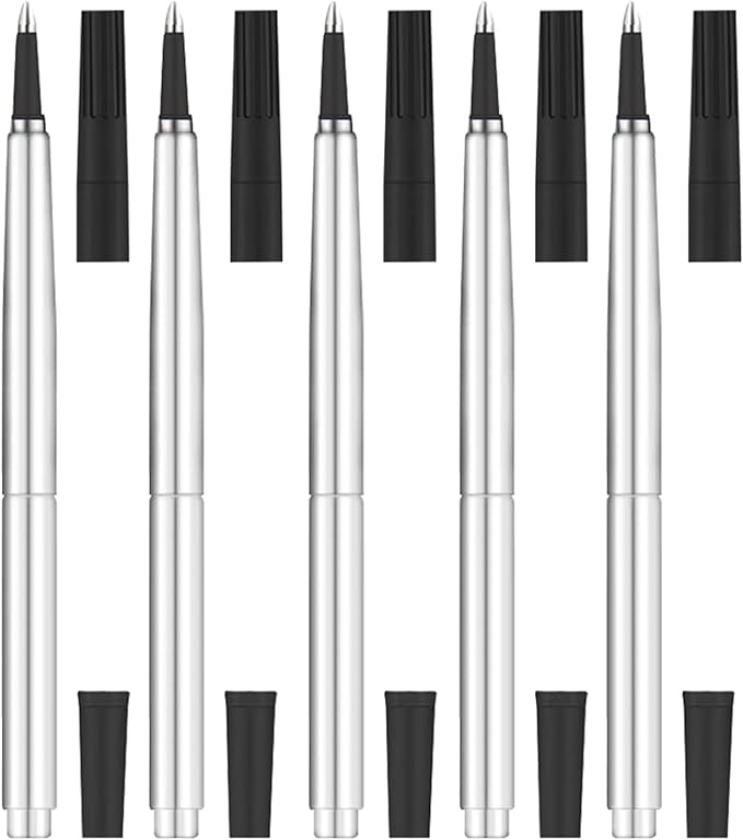 DunBong Quink Ink Rollerball, Compatible with Parker Rollerball Pens, 0.5mm Fine Point, Black Ink Refill Pack of 5, Replaceable Gel Ink Pen Refills, Smooth Writing (Black-0.5mm)