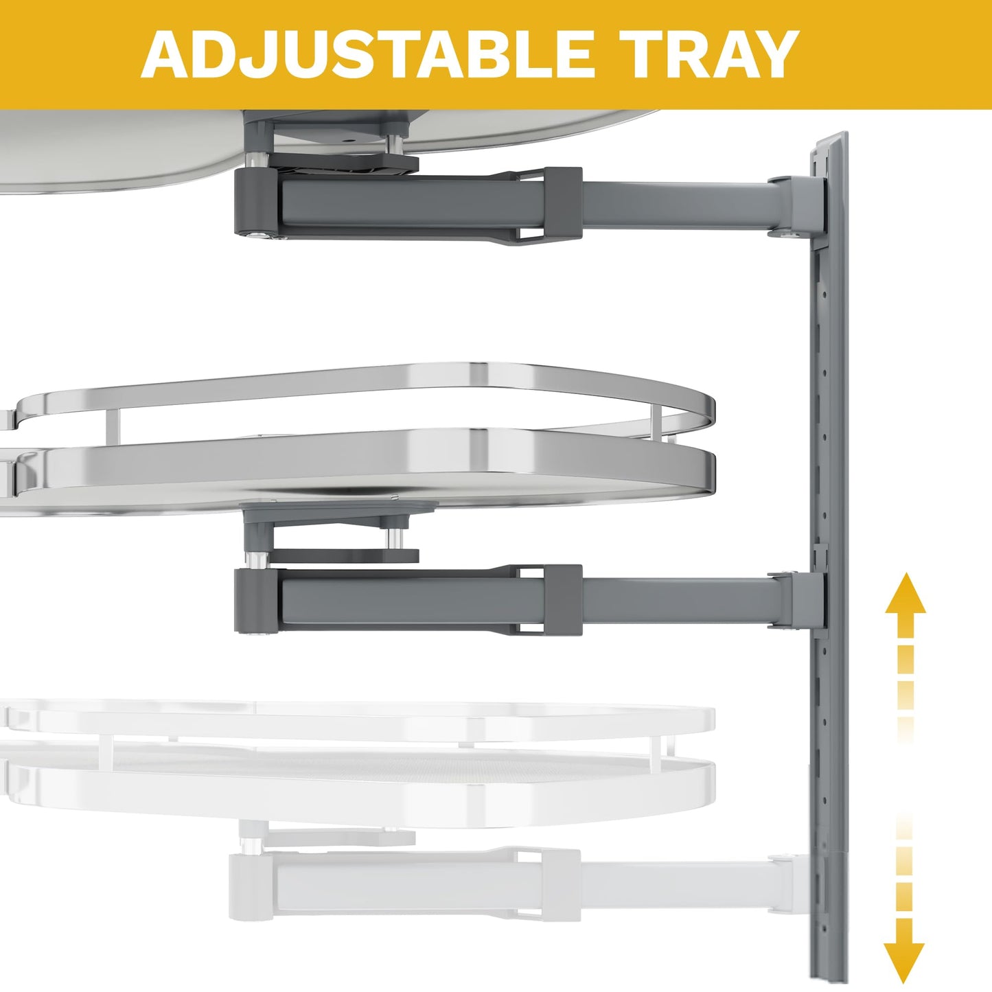 DWVO Corner Cabinet Organizer, 2-Tier Blind Corner Pull Out with 270° Rotating Shelf, Right Swing Tray, Heavy-Duty Iron, Easy-Install Template, 32.7"x17.3"x21.3", Gray