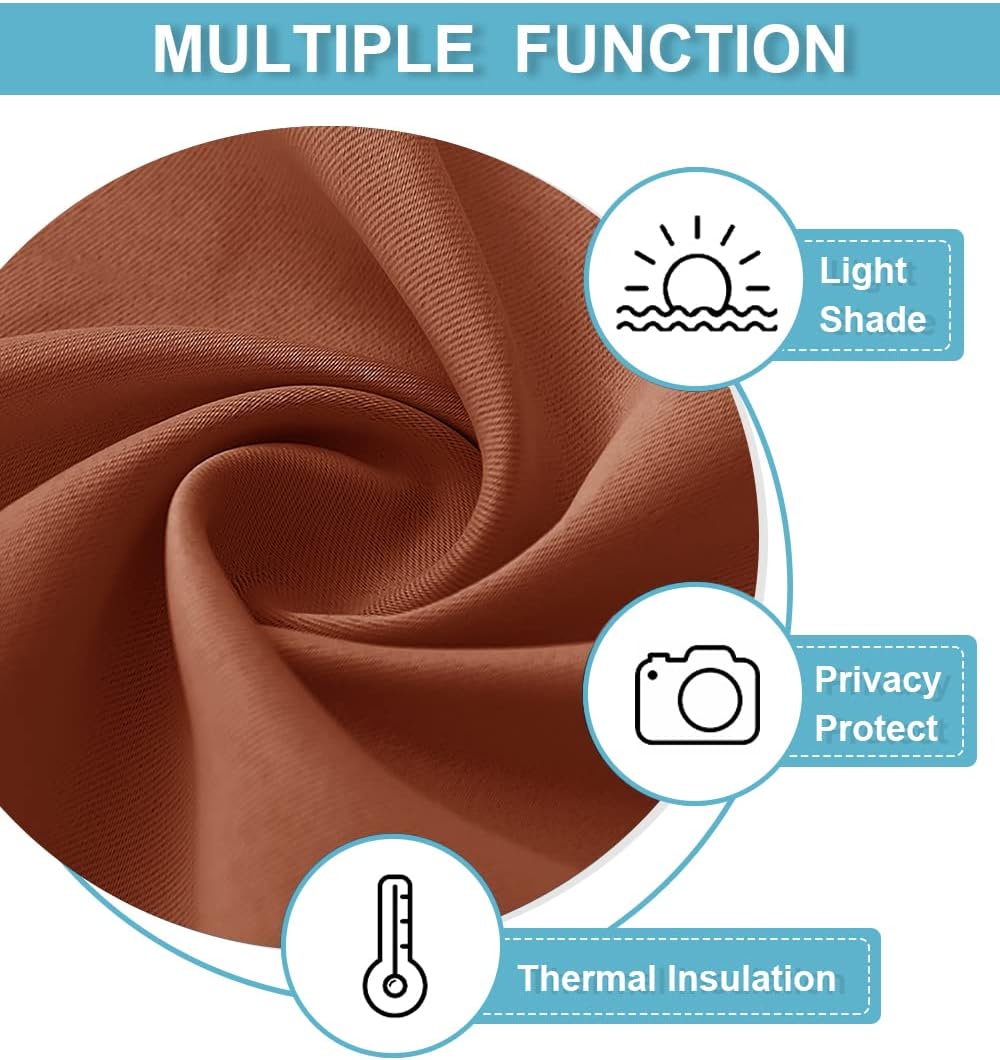 RYB HOME Bedroom Curtains Short - Blackout Privacy Energy Saving Curtains for RV Bunk Camper Bedroom Basement Kitchen Door Window Decor, 52" Width x 36" Length, Burnt Orange, 2 Pcs