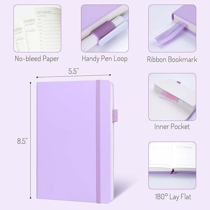 Undated Weekly Planner for 2025, Forvencer Simplified Daily & Weekly & Monthly Calendar Planner, Cute Daily Organizer Notebook, Agenda Journal to Track Goals & Tasks, Start Anytime, A5 Size, Purple