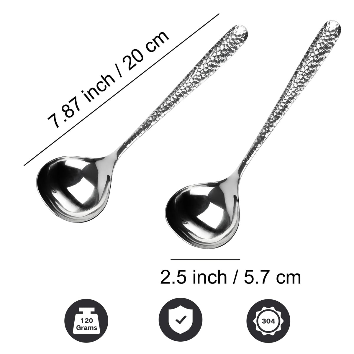 LANGMINGDE 2 PCS Deep Round Soup Spoons 7.87", 304 Stainless Steel Large Soup Spoons Dishwasher safe, Perfect for Cereal, Bouillon, Milk Soup & Dinner Guests