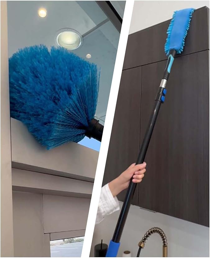 25 Feet High Ceilings Baseboard Wall Cleaner Mop with 18 Ft Extension Pole, Cobweb Duster, Window Cleaning Squeegee Kit (18ft)
