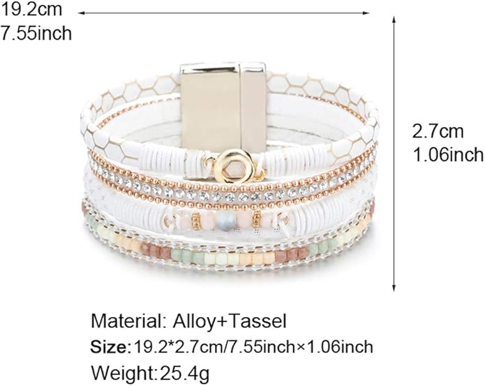 Fesciory Leather Wrap Bracelets for Women, Boho Leopard Multi-Layer Crystal Beads Cuff Bracelet Jewelry