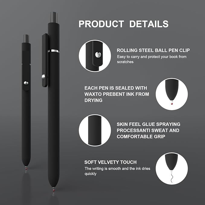 Gel Pens,0.5mm Fine Point Pens Smooth Writing japanese gel pens, High-End Series Black Ink cute gel pens for Journaling Note Taking, Office School Supplies (10 Pcs Black Ink- Black shaft pen)
