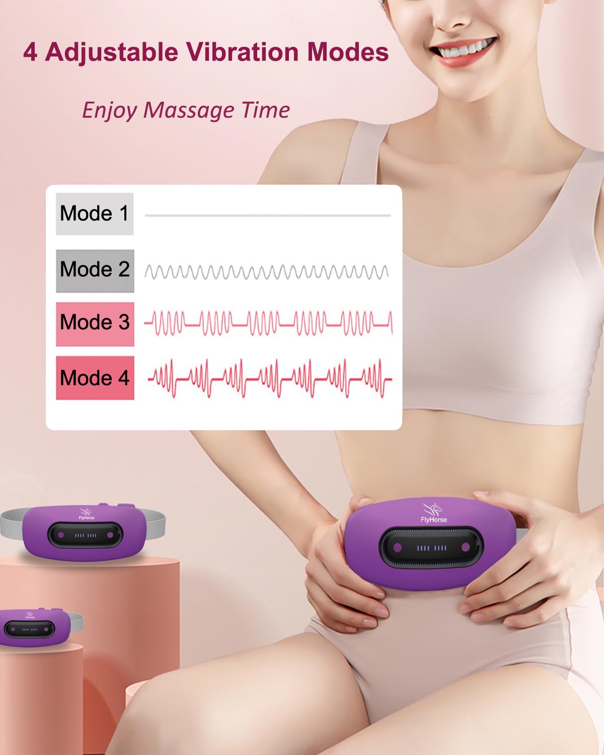 Electric Heating Pad,Portable Cordless Menstrual Pad with 4 Heat Levels and Massage Modes, Fast Large Belly Wrap Belt (Purple)