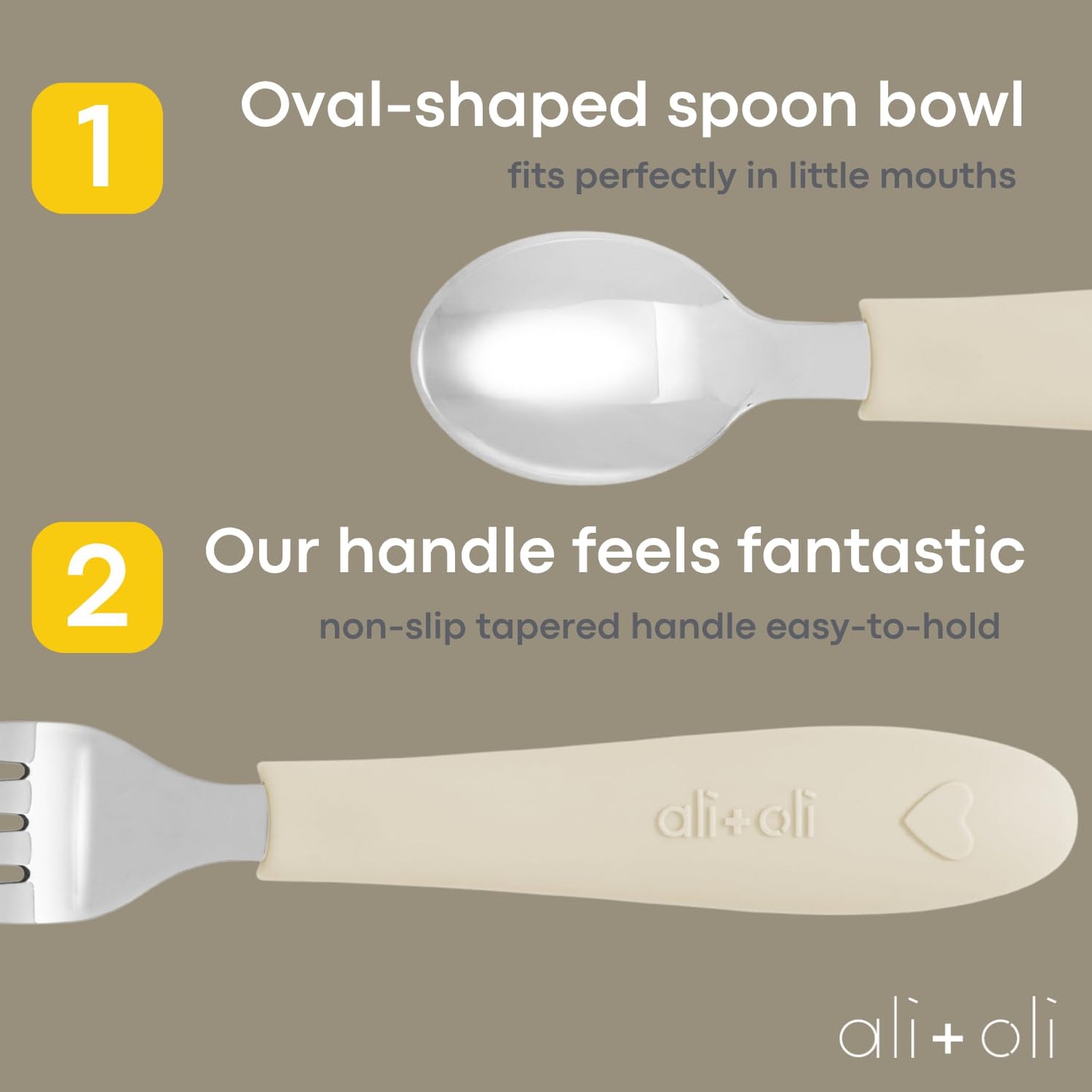 Ali+Oli Toddler Utensils Set (6 Pack) – Stainless Steel Kids Silverware with Soft Silicone Handles, BPA Free Baby Forks and Spoons, Durable Children Flatware Dishwasher Safe for Self Feeding (Hearts)