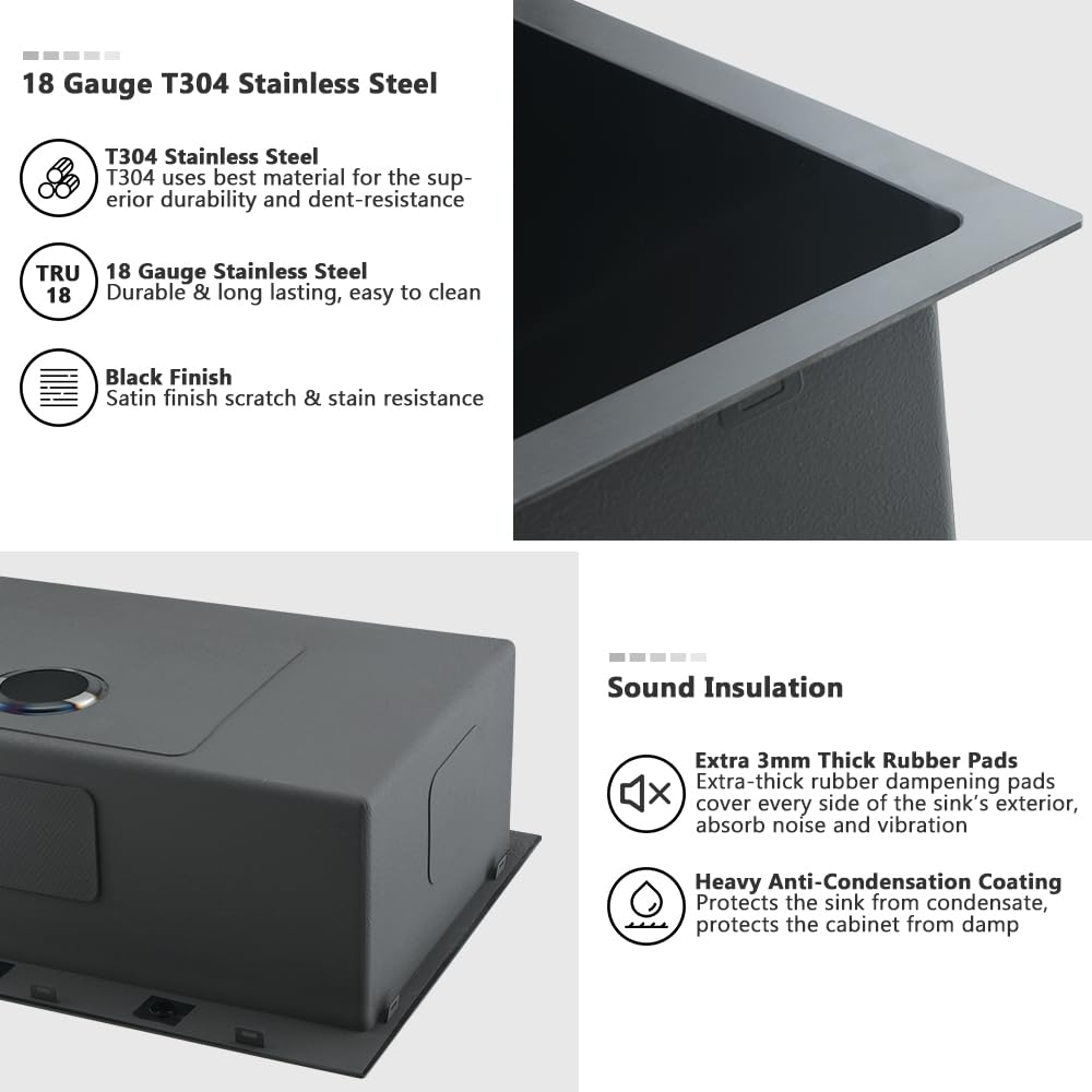 33 Black Kitchen Sink with Faucet Combo-VASOYO 33 x 22 Drop In Kitchen Sink Top Mount Black Stainless Steel Deep Single Bowl Over Mount Sinks with Faucet Combo Set