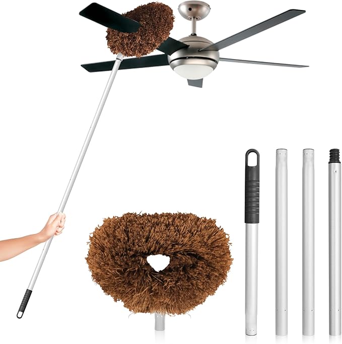 Ceiling Fan Cleaner Duster High Ceiling Extended Fan Blade Cleaner from 13 to 50 Inch Reusable Microfiber Ceiling Fan Duster with Extension Handle for Furniture Bookshelves Wall Door (Brown)
