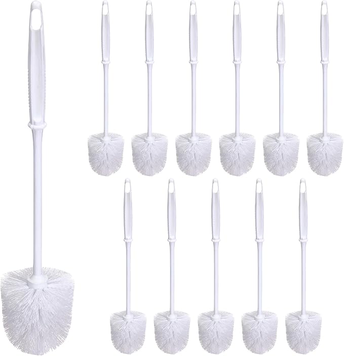 Roshtia 12 Pcs Toilet Bowl Brush White Toilet Brushes Bulk Toilet Scrubber Scrub Brushes with Plastic Handles for Commercial Restrooms Bathroom Cleaning, 13.7 Inch