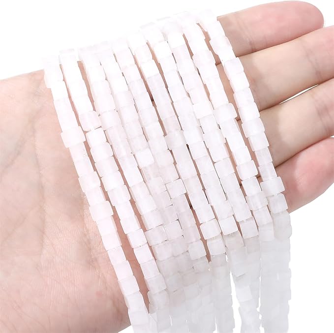 Natural White Agate Square Stone Beads 4x4mm 85pcs Cube Loose Semi Gemstone Beads for Jewelry Making Design