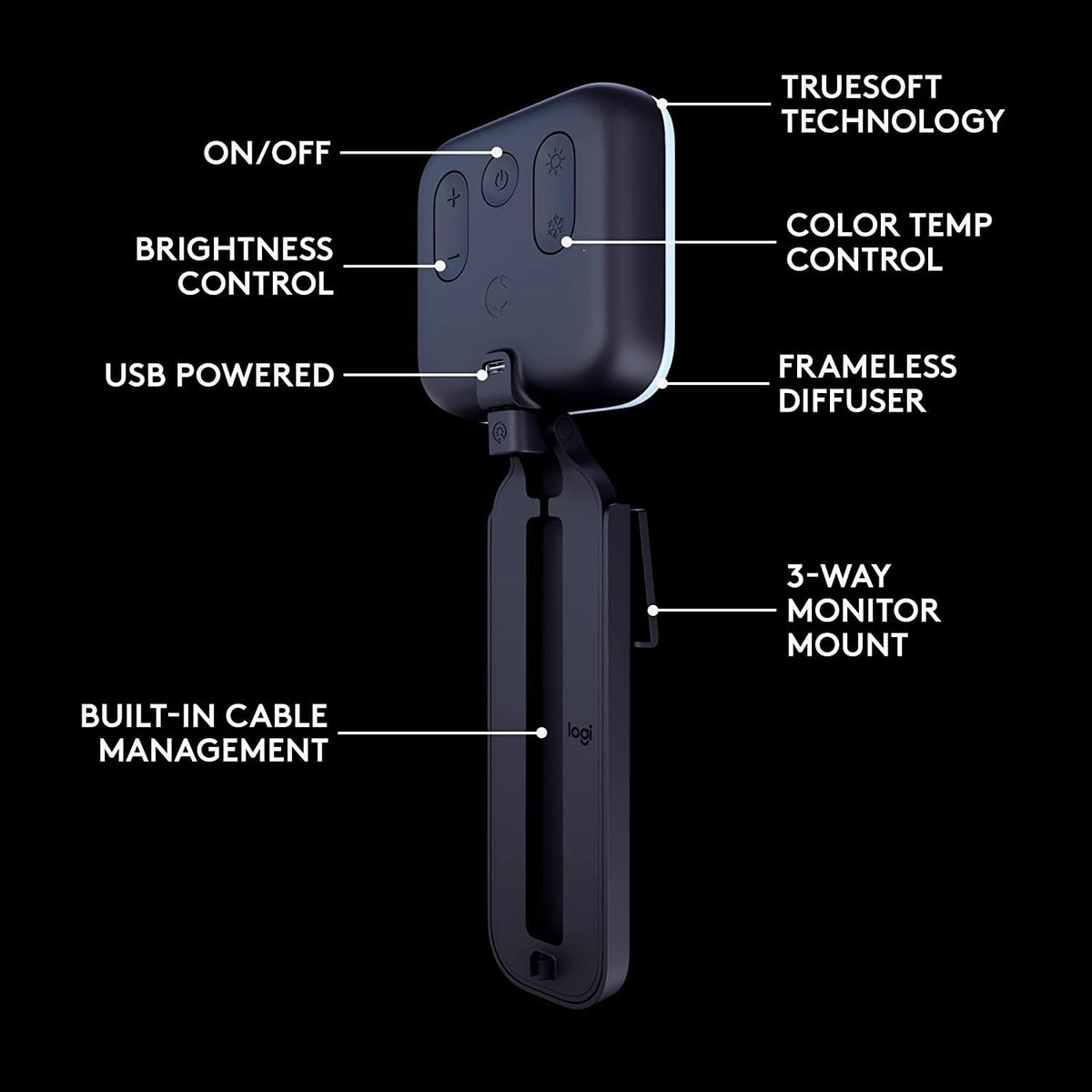 Logitech for Creators Litra Glow Premium LED Streaming Light with TrueSoft, adjustable mount, video lighting for recording streams, PC/Mac - Graphite