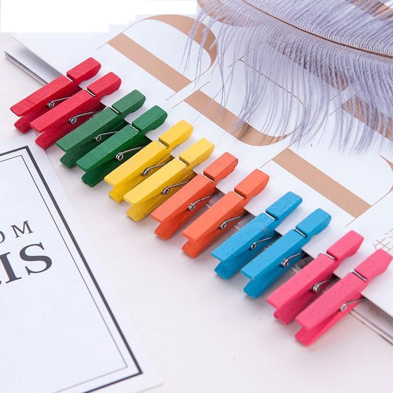 1.9" Wooden Clothespins Hanging Clothes Pins Clip Photo Holder DIY Gift Festive Party Decor with Bright Blue Jute Twine Pack 50