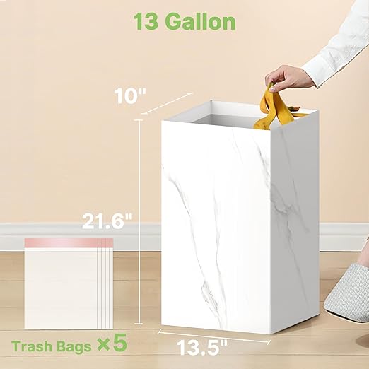 4 Pack Extra Large Disposable Trash Cans, Reusable Portable Garbage Can, 13 Gallon (21.6" H x 13.5" W x 10" D), Extra Thick Recycled Cardboard Portable Garbage Can and Recycling Bins,Marble