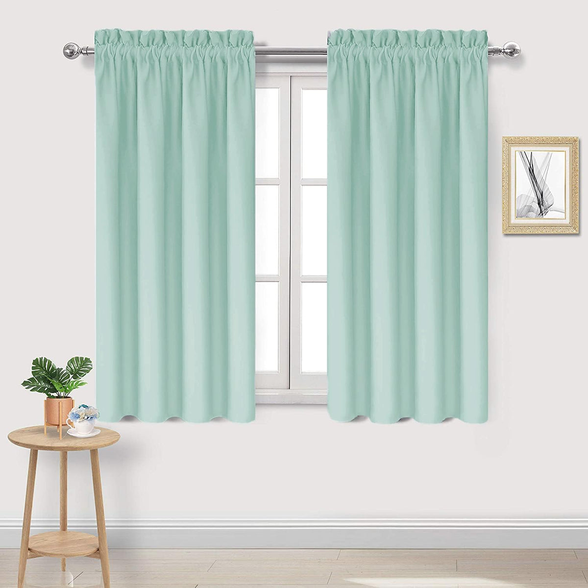 DWCN Blackout Curtains for Living Room Thermal Insulated, Energy Saving & Noise Reducing Bedroom Curtains, Mint Green, W 42x L 54 Inch, Set of 2 Rod Pocket Curtain Panels