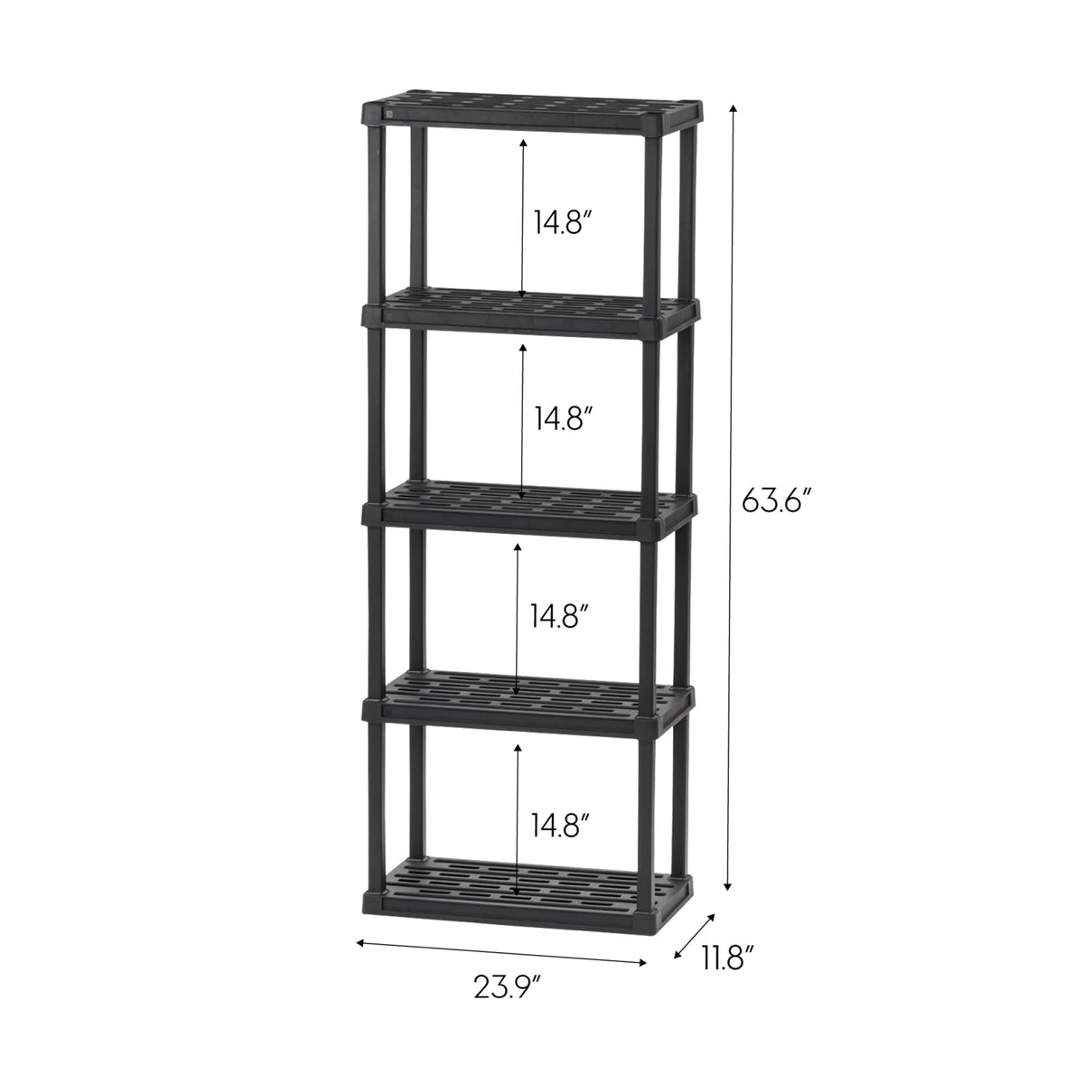 IRIS USA 5-Shelf Light Duty Plastic Storage Shelves, 250lb Capacity, 64"H x 24"W x 12"D, Medium Modular Shelving Unit Storage Organizer for Garage, Home, Bathroom & Laundry, Storage Rack - Black