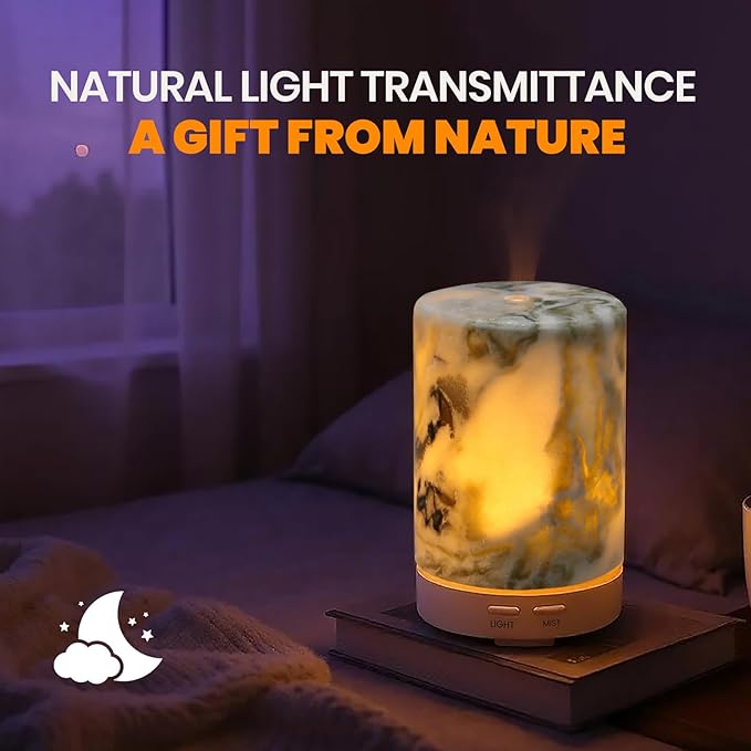 Koville 110ML Marble Essential Oil Diffuser - Ultrasonic Aromatherapy & Humidifier with 2-Color LED Lights, Decorative Marble Aromatherapy Diffuser, Auto Shut-Off, Scent for Home, Office, Yoga, Spa